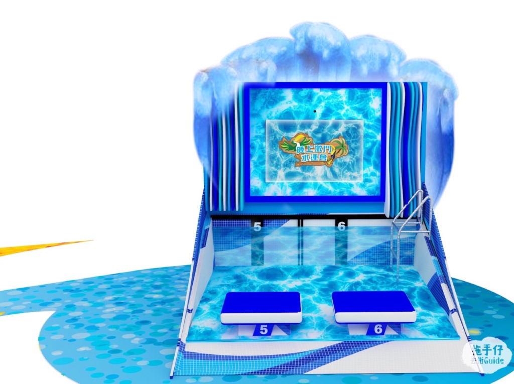 商場另一大型互動裝置「陸上激鬥水運會」體感遊戲，參加者如置身於比賽場館內，齊齊激鬥一番