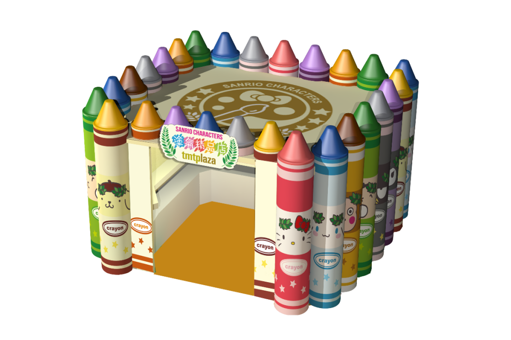 是次塗氣精品店以色彩繽紛的蠟筆打造，每枝蠟筆均隱藏着一位Sanrio人物，與各位參賽健兒打打氣